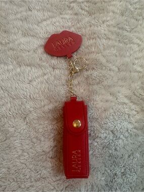 Laura Geller Red Lip Keychain Lipstick Holder with Gold Hardware